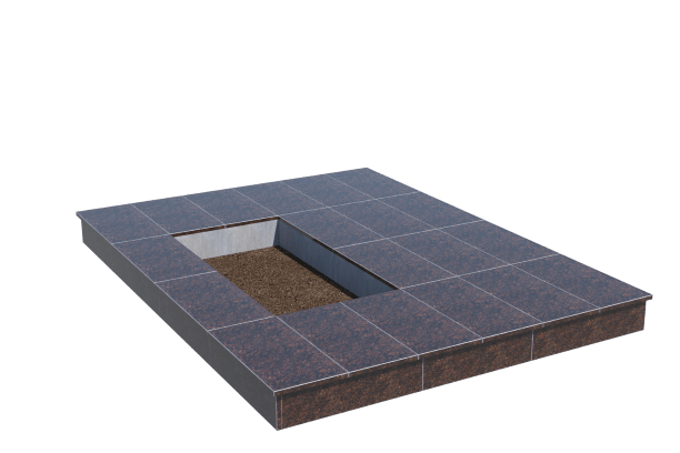 Площадки на могилу в&nbsp;Чебоксарах | Площадка с вертикальной (15 см) облицовкой Дымовским гранитом (под цветник)