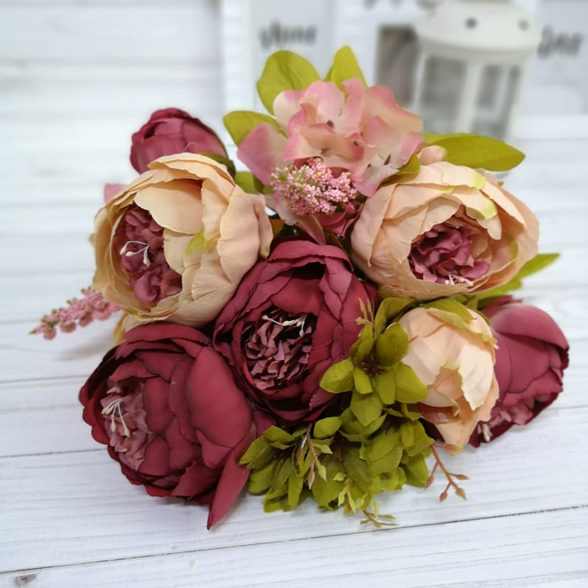 Искусственные цветы в Чебоксарах | Цветы искусственные «Пионы», персиково-малиновые, букет